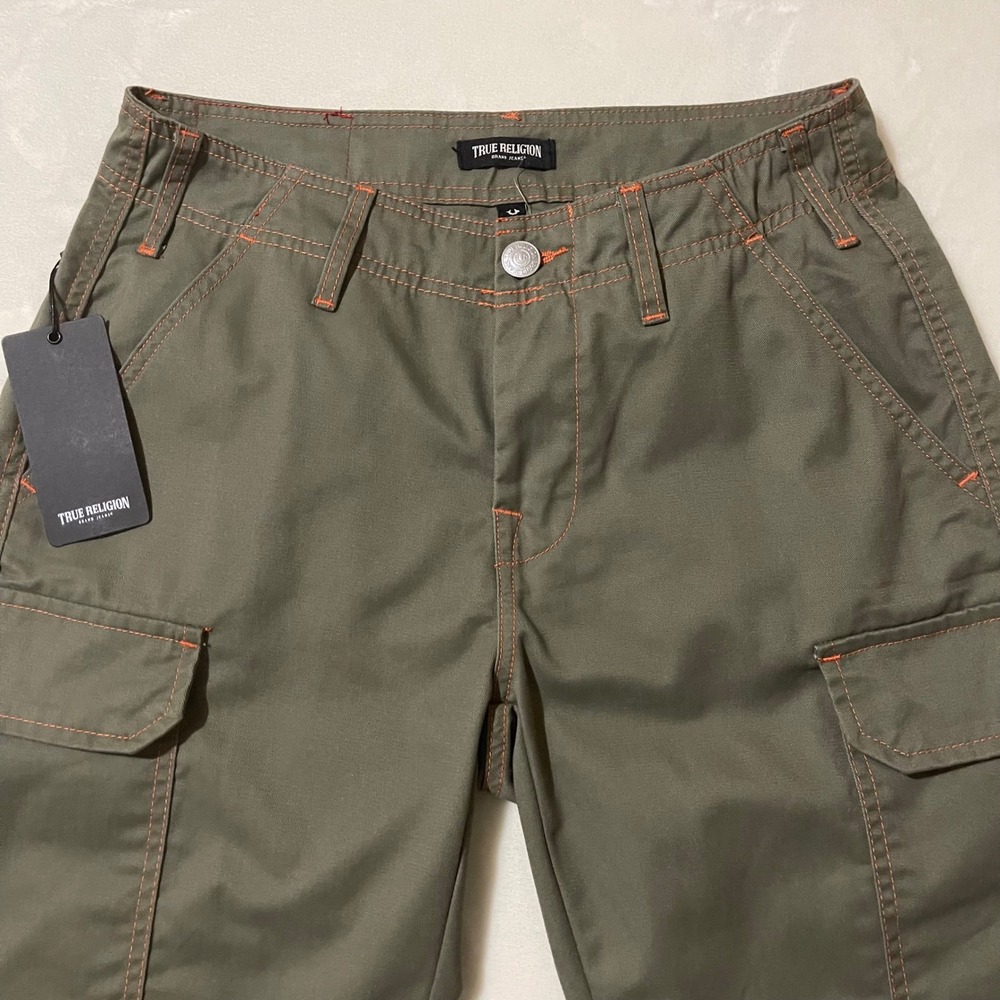 True Religion Mens Cargo Pants Kalamata Papaya Orange Contrast Stitch Size 28